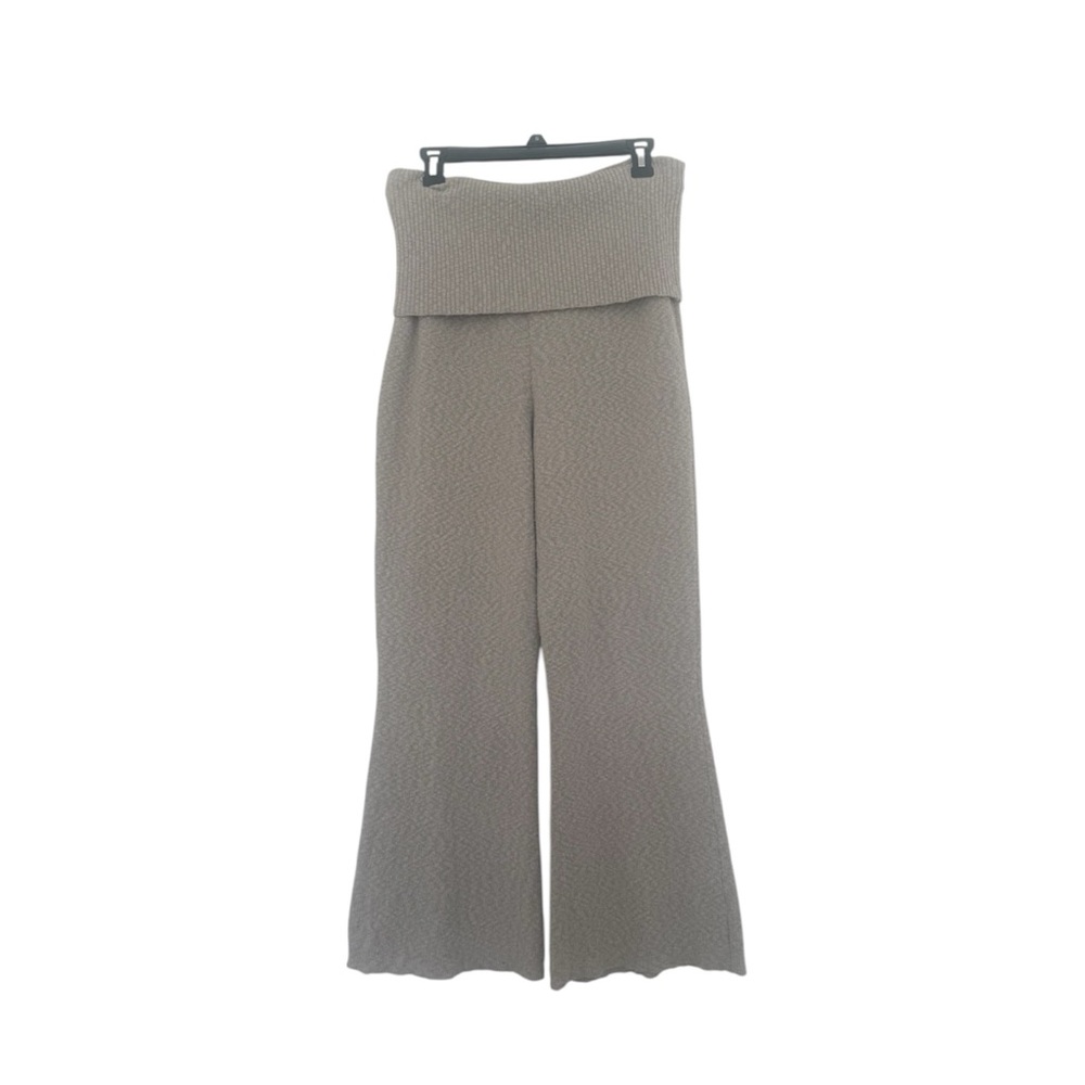 Free People Beach Green Gray Knit Foldover Wide Leg Pants Casual Size Small